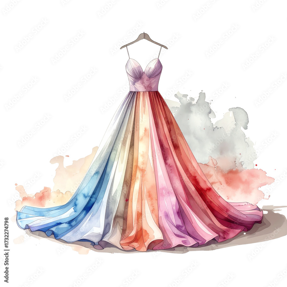Obraz premium Watercolor Bridesmaids Dress Front View, Transparent Background PNG