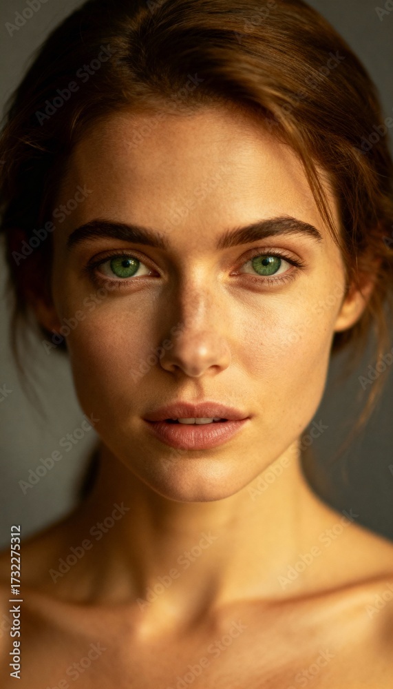Fototapeta premium Close-up portrait of a young, beautiful woman with colorful eyes and expressive gaze