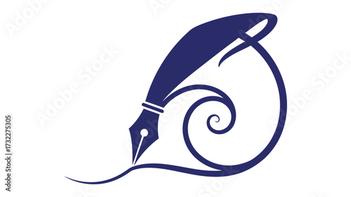 The Art of Writing: A captivating logo featuring an elegant quill pen that's gliding elegantly on a curved swirl, creating an illusion of continuous writing and imagination 
