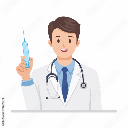 Smiling Doctor Holding a Syringe Illustration of Medical Professional Ready for Injection
