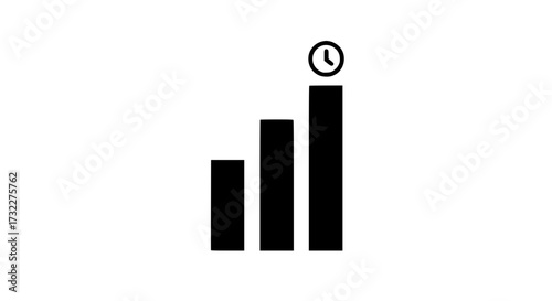 Diagram with clock sign black white icon 