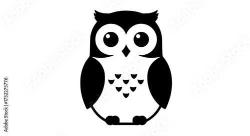 Owl sitting black white icon 