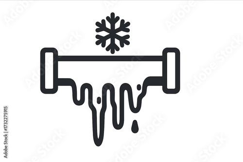 Frozen pipe icon vector. Winter plumbing problem concept. Freezing water, ice and icicles. Burst pipe risk, emergency repair symbol. Cold weather damage illustration.