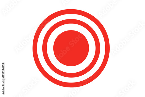 Red throbbing pain circle icon. Aching spot symbol for headache, migraine, or backache. Localized pain point. Inflammation, injury marker. Target, goal, focus concept.