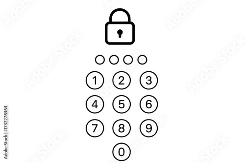 Passcode interface vector for security and authentication. PIN code screen with numeric keypad and lock icon. Mobile phone login, password entry ui element illustration.