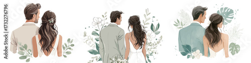 Two couples enjoy a special moment together against a backdrop of floral decorations. The elegant attire adds to the enchanting atmosphere of love and connection.