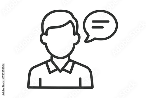 Man talking line icon. User avatar with speech bubble. Person symbol for chat, message, customer support, communication. Outline vector illustration for web & business profile.