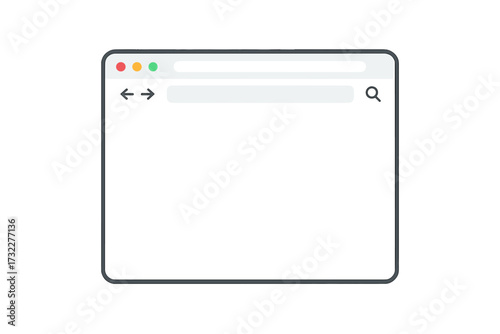 Simple browser window vector mockup in flat style. Web browser interface template for UI and UX design. Blank internet page with search bar for website screen presentation.