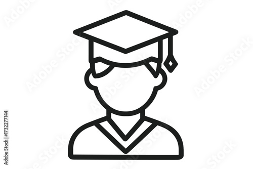 Graduate line icon. Student with graduation cap symbol. Vector illustration for university, college degree, academic success. Person avatar for web design, app, ui, ux.