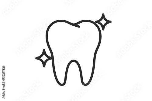 Clean shining tooth icon for dental care. Oral hygiene concept. Dentistry, stomatology symbol. Healthy tooth, teeth whitening and professional cleaning service logo. Vector line.