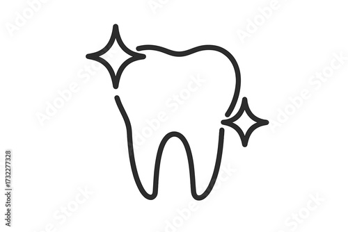 Clean tooth with sparkle icon. Dental care, oral hygiene concept. Teeth whitening and protection symbol. Dentist, stomatology linear vector sign for clinic, web, app design.