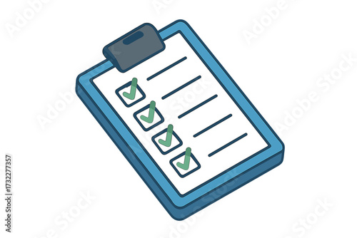 Isometric checklist on clipboard icon. Concept for completed tasks, to-do list, survey, or exam. Project management, productivity, and success. Vector illustration for web.