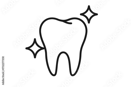 Clean shining tooth simple line icon. Healthy molar with sparkle effect. Dental care, stomatology hygiene symbol. Teeth whitening concept vector for dentistry, clinic logo.
