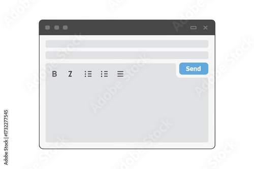 Email message blank window template. E-mail client interface. Internet mail frame for message composition. User interface web panel with send button. Digital communication vector.