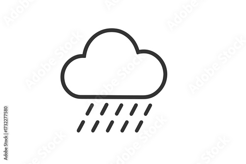 Rain icon vector. Simple weather symbol with cloud and raindrops. Flat line style for forecast app, web, UI design. Concept of a rainy day, storm, drizzle, downpour, precipitation.