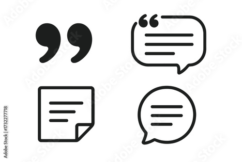 Quote icon set vector. Speech bubble, comment, message and note line icons. Simple communication symbol collection. Chat, dialog, feedback and testimonial design elements.