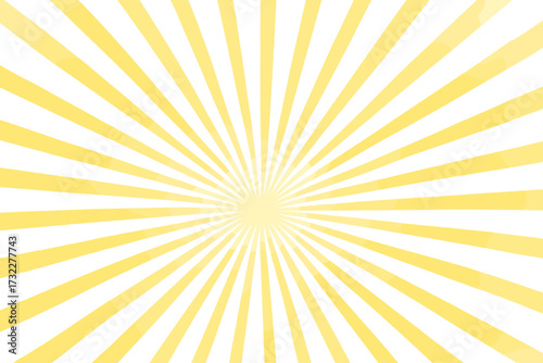 Yellow sunburst background vector illustration. Retro comic pop art style sunbeam pattern. Abstract radial sunshine rays design. Vintage starburst effect for wallpaper or poster.