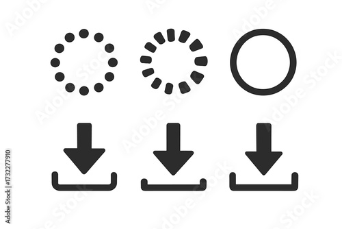 Set of loading and download icons. Simple web progress and loading signs collection. Vector illustration of buffer, spinner, and preloader symbols for app UI UX design.