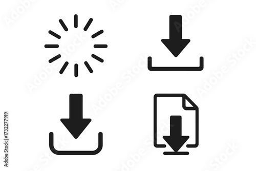 Set of download and loading icons. Vector collection of simple web signs for UI UX design. Progress indicator, buffer spinner, file transfer and save data symbols.