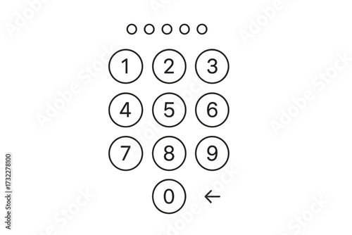 Passcode interface for lock screen and login page. Vector phone keypad for entering a PIN or password. Mobile security and authentication concept with number user interface.