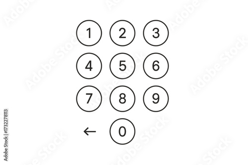 Passcode interface for lock screen, login, or password page. Vector phone ID recognition, screenlock password display. Number keypad for mobile security, pin code entry, authentication.