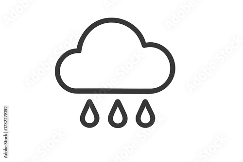 Rain icon vector. Weather forecast symbol with cloud and raindrops. Simple outline pictogram for web, logo, app, and UI design. Minimalist flat line style storm illustration.