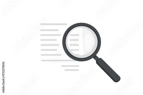 Magnifying glass over a receipt, bill, or invoice. Concept of financial audit, expense analysis, and budget review. Scrutinizing payment details. Vector illustration.