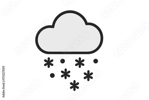 Snow cloud weather icon. Minimalistic linear sign for web and graphic design. Vector cartoon illustration of winter snow, cold forecast, snowfall and blizzard symbol.