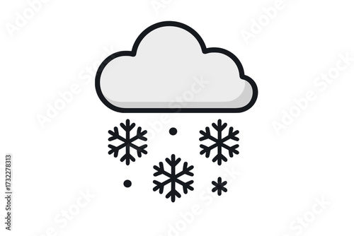 Snow weather icon. Minimal cloud with falling snowflakes. Winter snowfall symbol. Linear flat vector illustration for web, app, or print design. Cold climate, forecast sign.