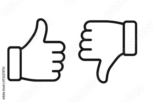 Thumbs up and thumbs down line icon set. Like and dislike, approve and disapprove symbols. Yes and no button for feedback, rating, and social media vector illustration.