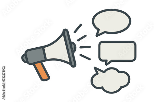 Megaphone announcement with speech bubbles vector. Concept communication, advertising, marketing. Loudspeaker for social media news, alert message. Promotion, propaganda, public notice.