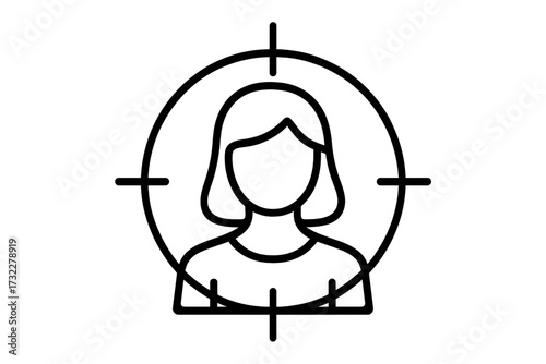 Target audience vector icon. Customer focus, marketing strategy. User targeting, personalization. Headhunting, recruitment, personnel selection. Niche market. HR symbol. Client.
