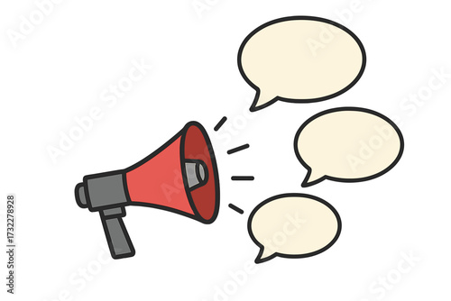 Megaphone with speech bubbles vector illustration. Concept for announcement, advertising, and promotion. Loudspeaker icon for marketing, news, and communication. Flat design element.