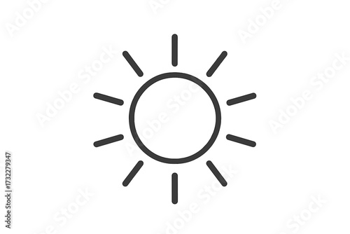 Sun icon vector. Weather forecast symbol. Sunshine, light, bright, warmth, summer, heat, sunny day concepts. Line art illustration for web, logo, app, UI design. Simple outline.