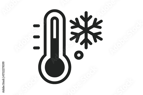 Cold weather icon with thermometer and snowflake. Low temperature linear symbol. Winter freeze sign. Meteorology forecast vector illustration for web, apps, graphic design.