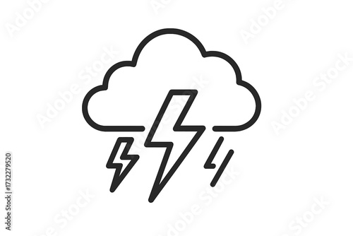 Thunderstorm line icon. Weather symbol with cloud, lightning bolt and rain. Simple outline pictogram for forecast app, web design, UI, UX. Stormy weather concept vector.
