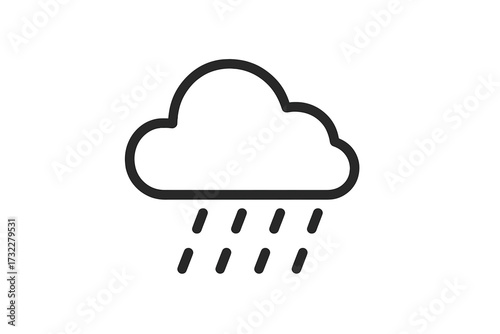 Rain icon weather symbol. Simple outline cloud with raindrops. Flat line art for web, logo, app, UI design. Meteorology forecast sign. Storm, precipitation, drizzle concept vector.