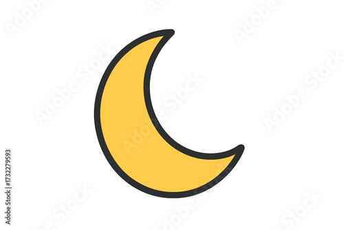 Crescent moon icon. Yellow moon symbol for weather forecast, night, sleep. Simple flat line vector illustration for web, logo, app, UI design. Graphic element isolated on white background