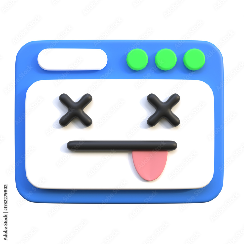 Obraz premium Blue Browser Error Illustration with X Eyes and Tongue Protrusion