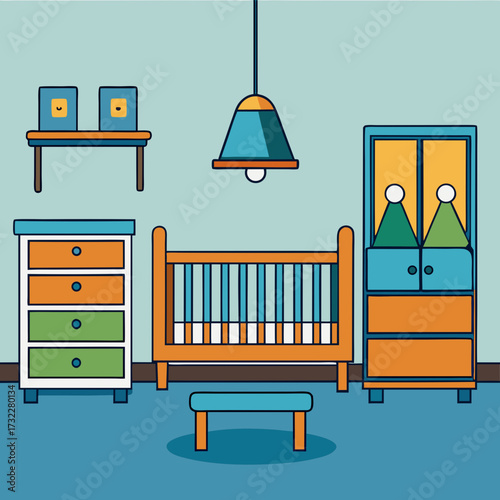 illustration of a bedroom with a furniture