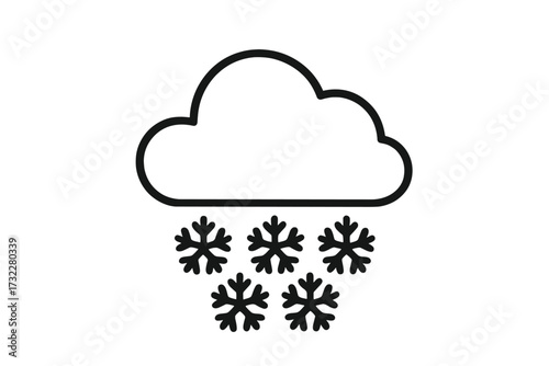 Weather icon snow falling symbol. Snowflake winter precipitation flat line style vector illustration for web, app, UI design isolated on white background. Cold season weather forecast symbol