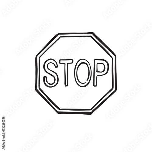 Stop sign hand drawn in black line and vectorised.