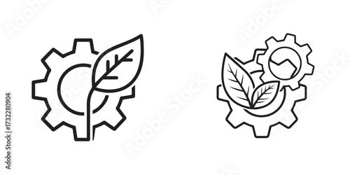Sustainable Technology Icons Featuring Gears and Leaves