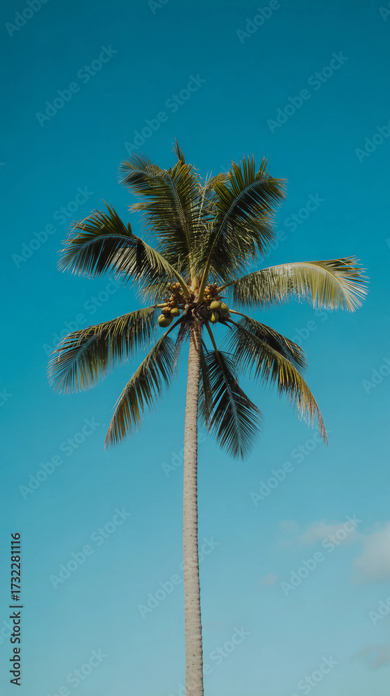 Obraz premium Coconut Tree against Clear Blue Sky Low Angle View