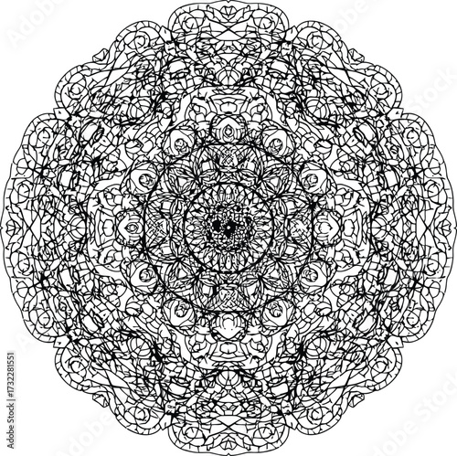 Vector intricate floral spiral mandala ornament inspired by Aomori Tsugaru lacquer style, symbolizing eternity and harmony, abstract seamless circular pattern for textile and wallpaper