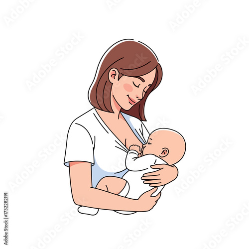 Illustration of a mother breastfeeding her baby with love and care.