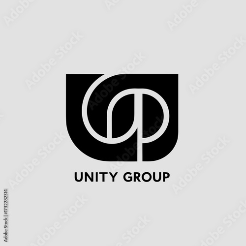 Vector art of modern unity group logo design with abstract shape on gray background