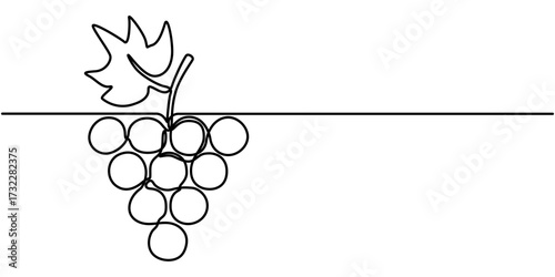 Continuous one line drawing Grape, A simple, line art grape isolated on a white background vegan symbol in linear outline style. 