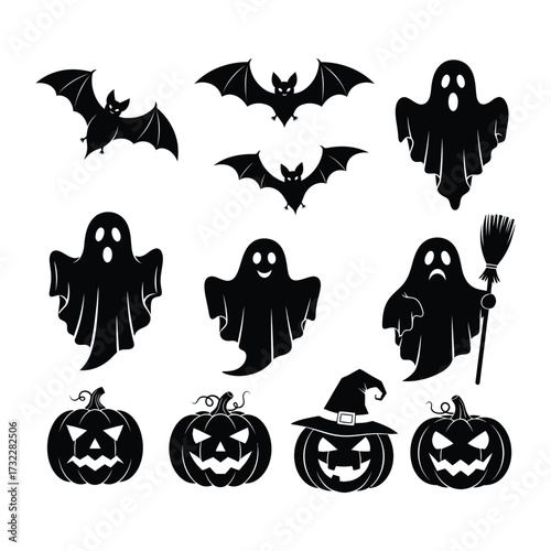 Halloween Silhouette Collection: A spooky array of Halloween silhouettes, including bats, ghosts, and pumpkins, each one evoking the essence of the holiday in a stylized design.
