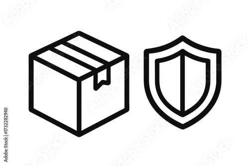 Secure delivery icon set. Package protection and shipping insurance symbol. Safe parcel and cargo guarantee pictogram. Vector line art for logistics, web, and e-commerce.